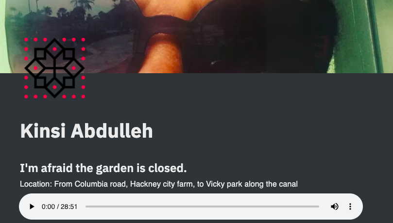 A screenshot of a webpage with an audio file and the name Kinsi Abdulleh